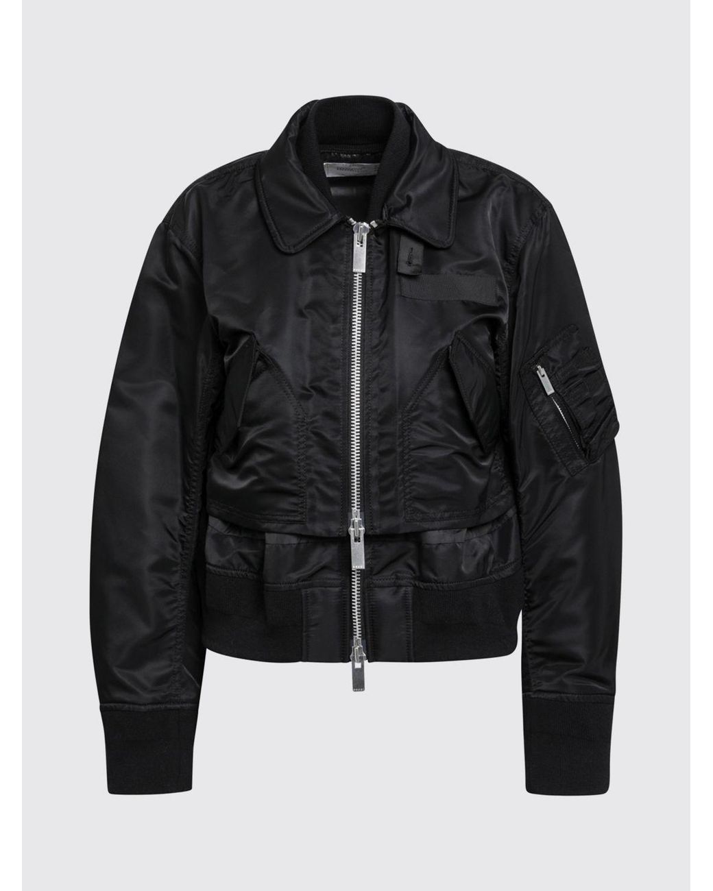 SACAI X CARHARTT WIP Black Nylon Bomber Jacket With Patch Pockets And Zip Closure