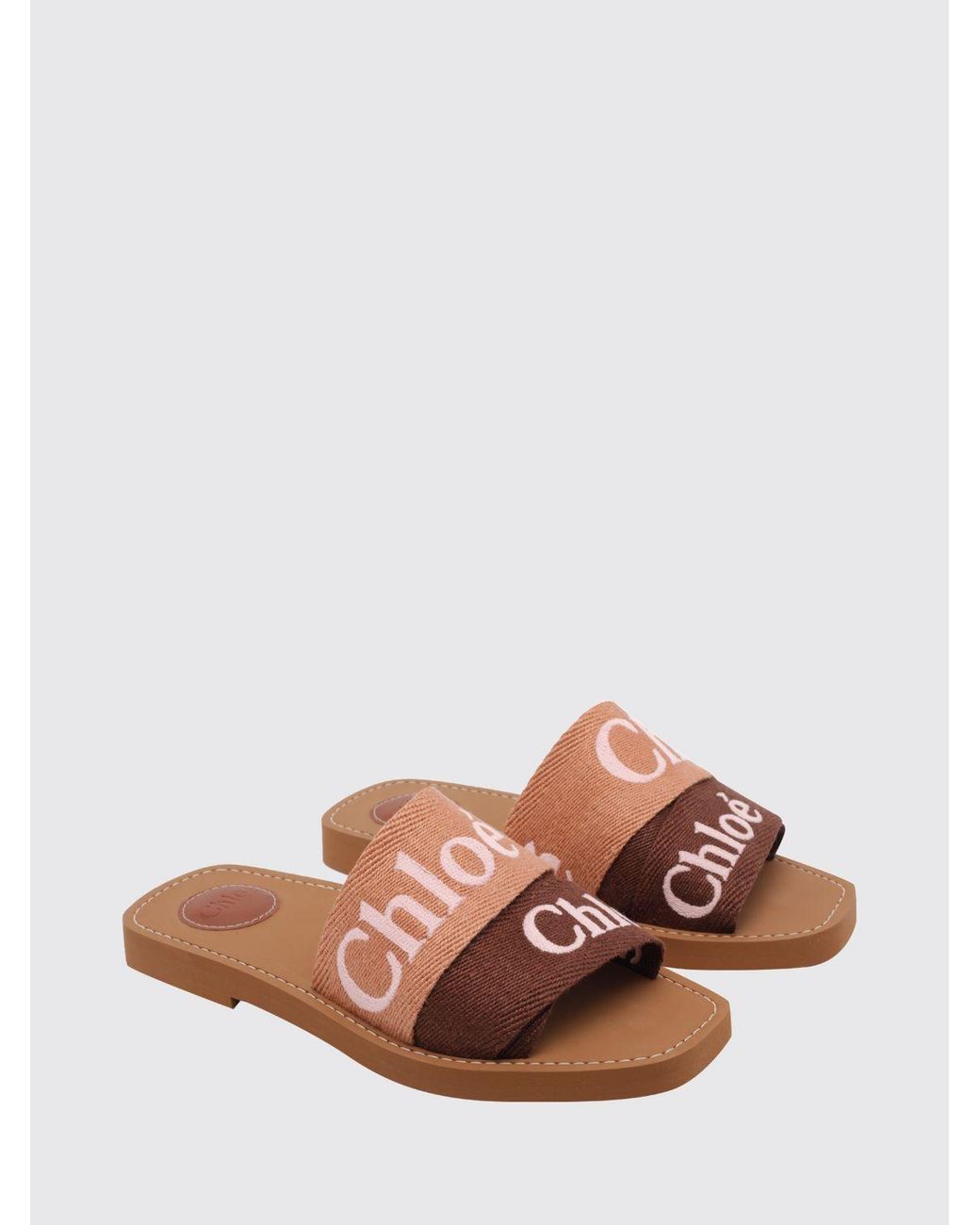 Chloé Pink Chlo&Eacute Woody Embroidered-Logo Canvas Flat Slide Sandals