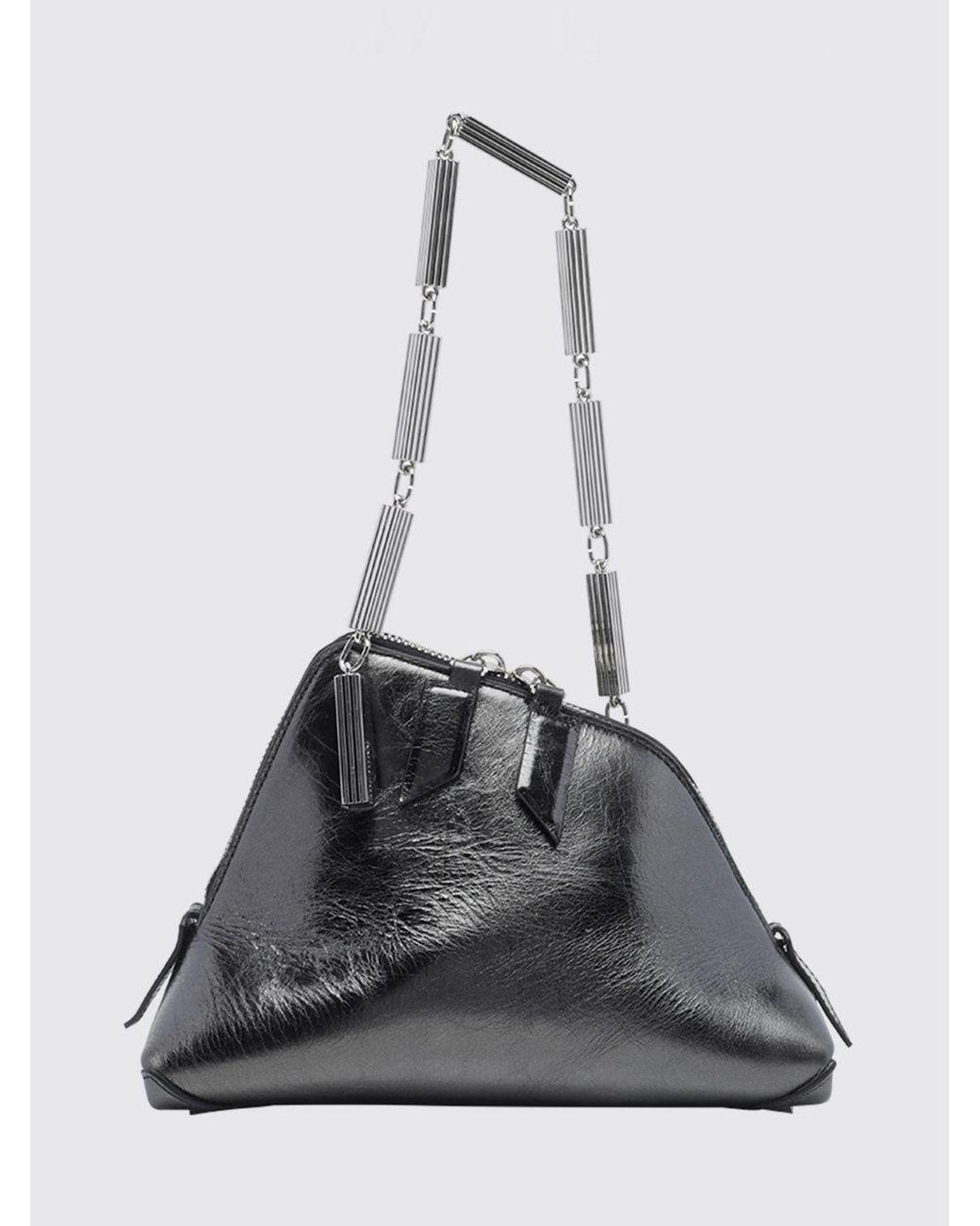 The Attico Black La Scala Mini Calf Leather Handbag With Metallic Mesh Handle