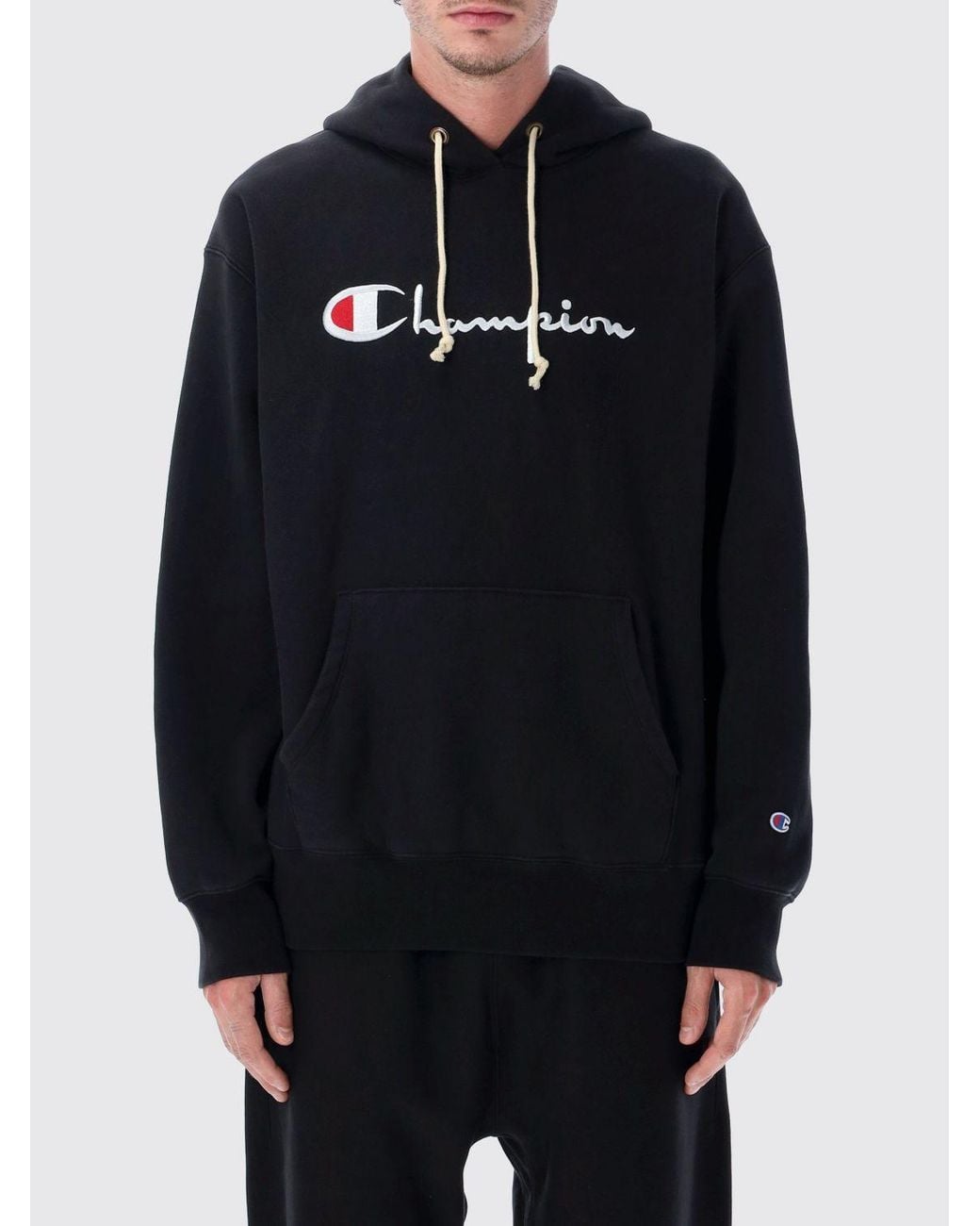 Champion Blue Oversized Cotton Hoodie With Contrast Logo for men