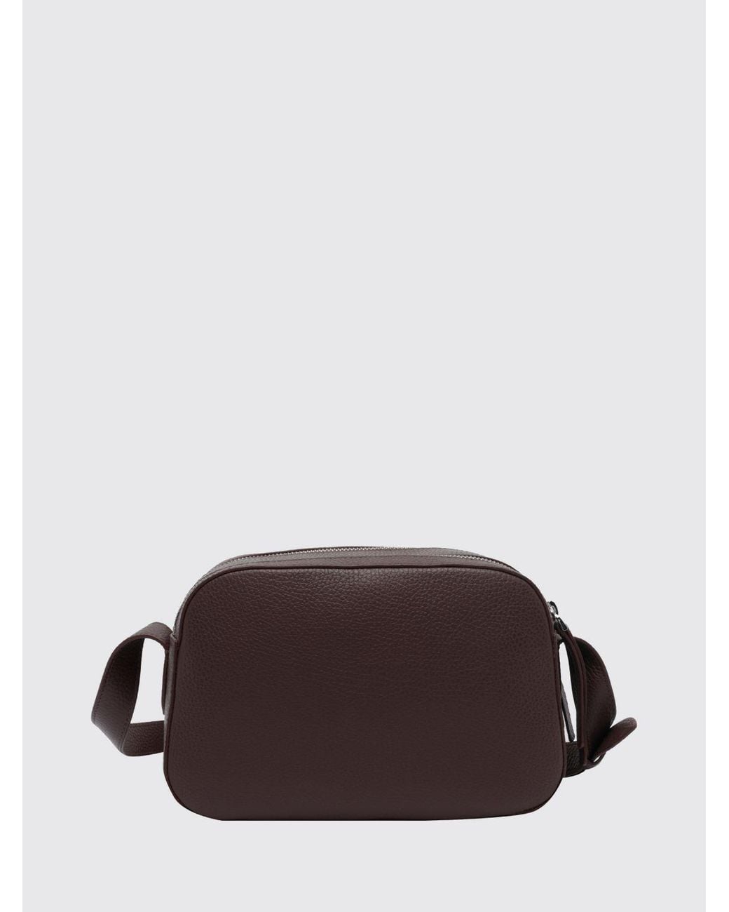 Coccinelle Brown Small Grained Leather Crossbody Bag With Zip And Laminated Logo