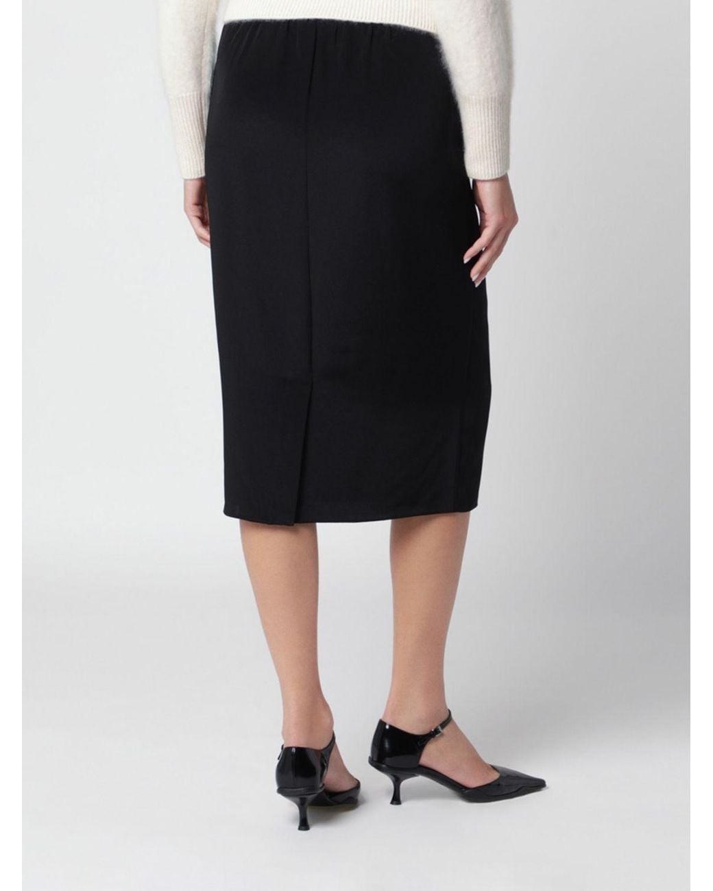 Almada Label Black Cia Silk-Blend Midi Pencil Skirt With Elasticated Waist