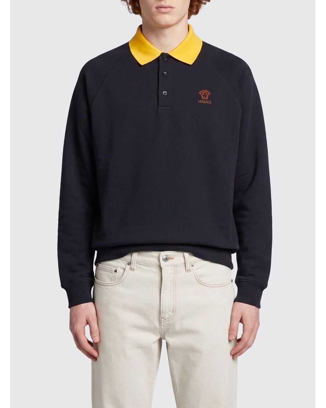 Versace Blue Cotton Polo Shirt With Medusa Logo for men