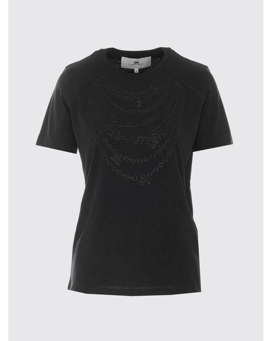 Elisabetta Franchi Black Slim Fit Cotton T-Shirt With A Contrasting Graphic Print