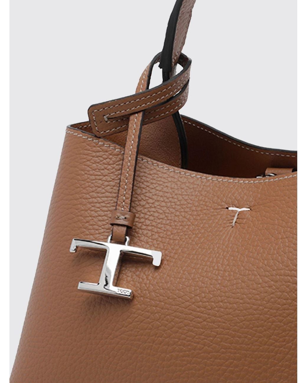 Tod's Brown Grained Leather Handbag With Removable Strap And Charm