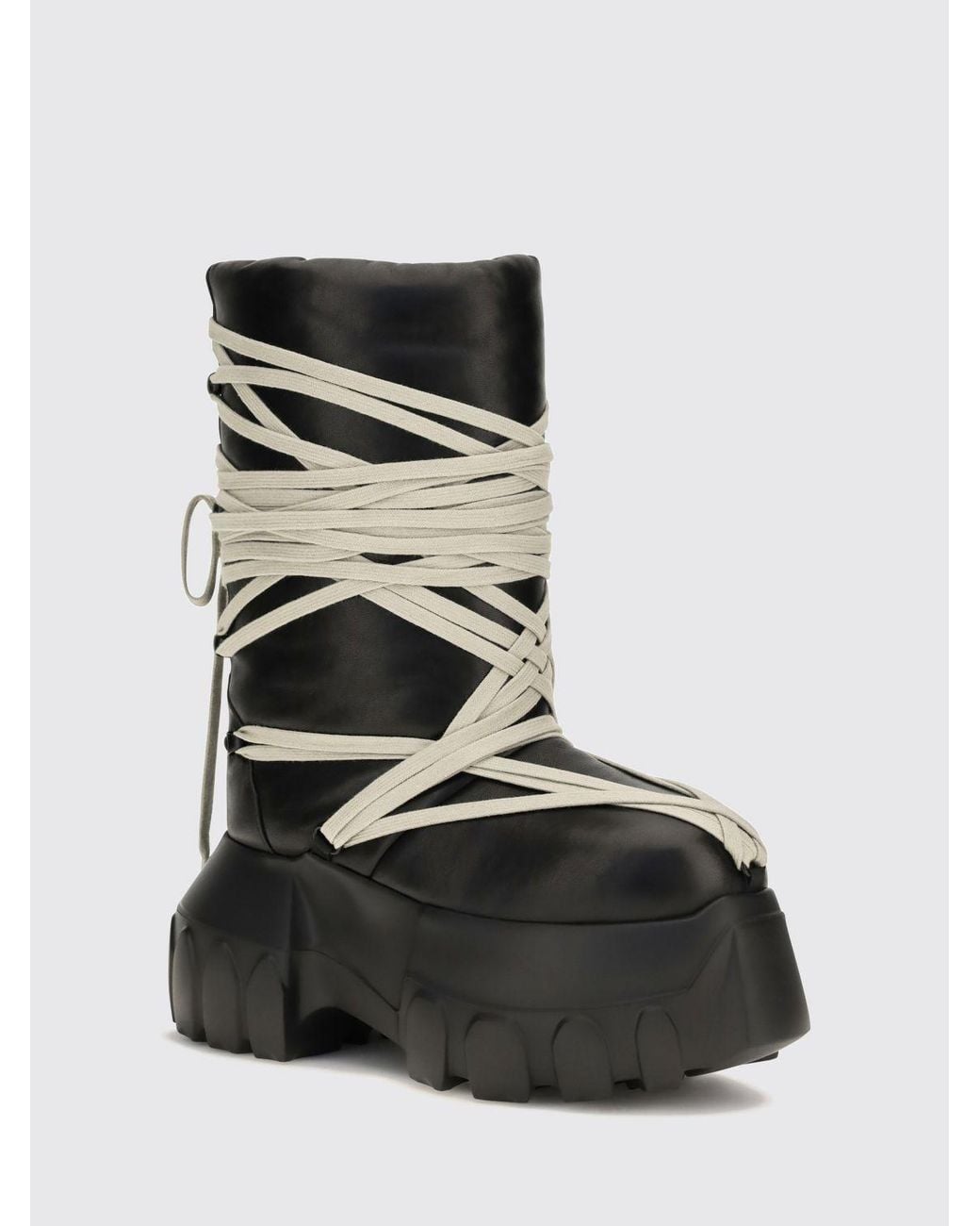 Rick Owens Black Megalace Lunar Mega Tractor Leather Platform Boots