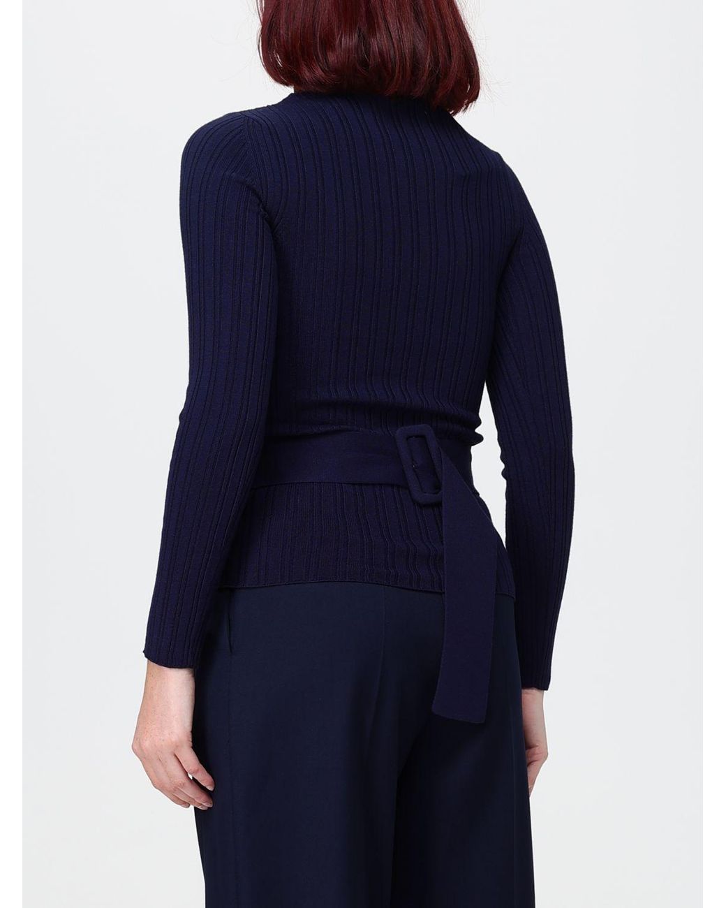 SIMONA CORSELLINI Blue Slim Fit Cotton Turtleneck With Tie-Waist Belt
