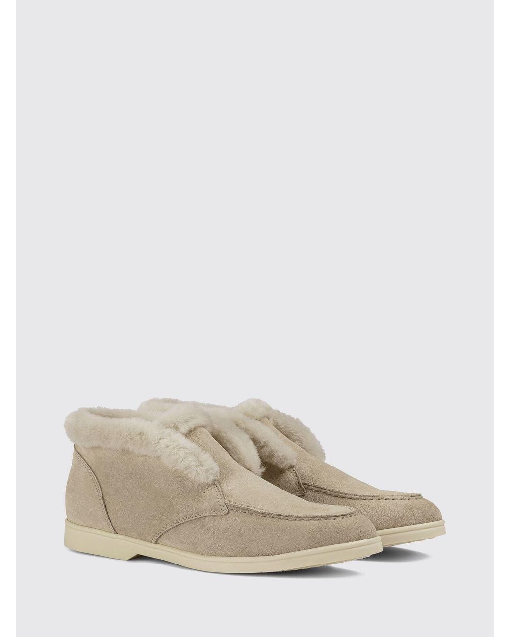 Doucal's Natural Suede Chukka Boots With Shearling Lining And Rubber Sole