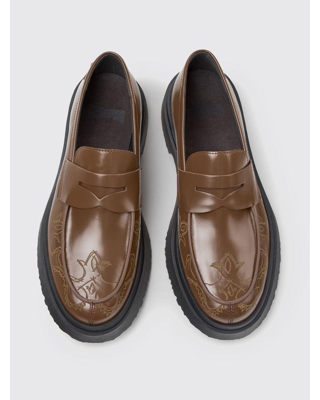 Camper Brown Walden Graphic Print Smooth Leather Loafers With Strap for men