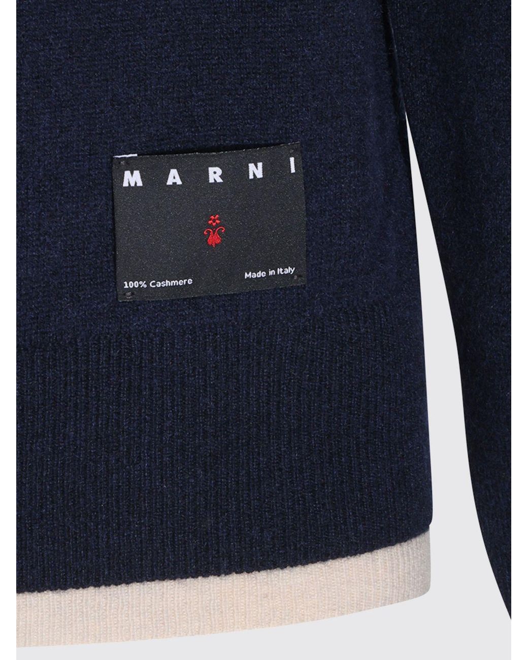 Marni Blue Slim Fit Cashmere Crewneck Jumper With Contrast Trims for men
