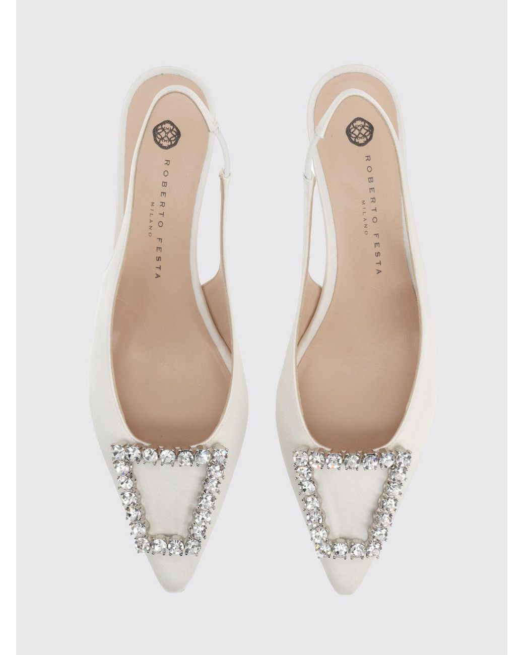 Roberto Festa Natural Futura Bicolour Satin Slingback Court Shoes With Jewel Buckle And Low Heel