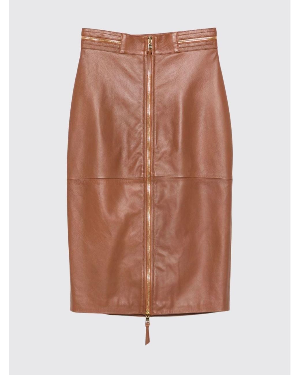 Elisabetta Franchi Natural Lambskin Leather Midi Pencil Skirt With Two-Way Zipper