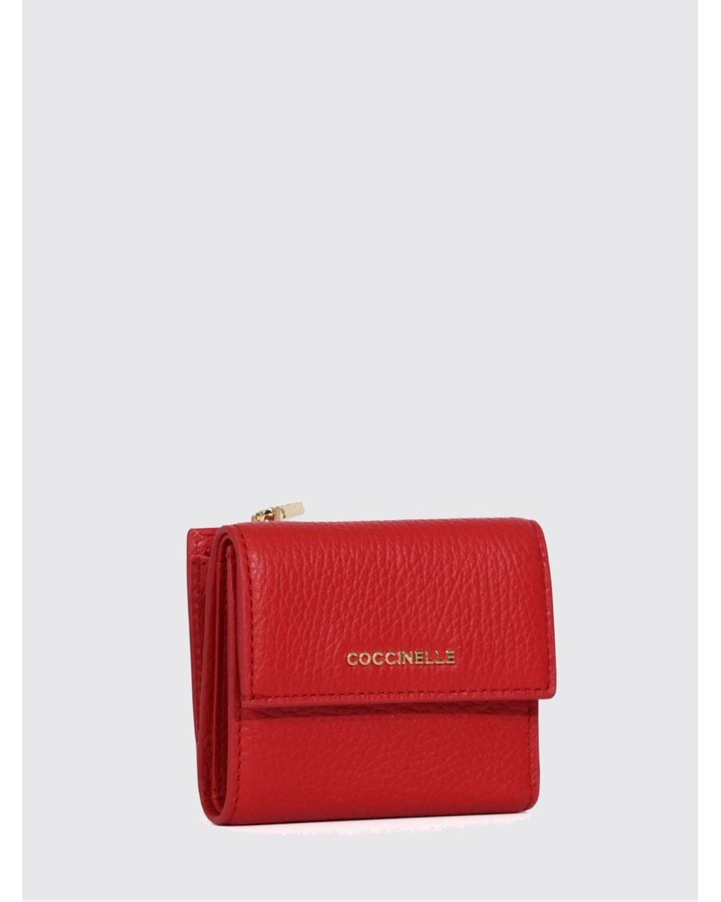 Coccinelle Red Metallic Soft Tri-Fold Wallet