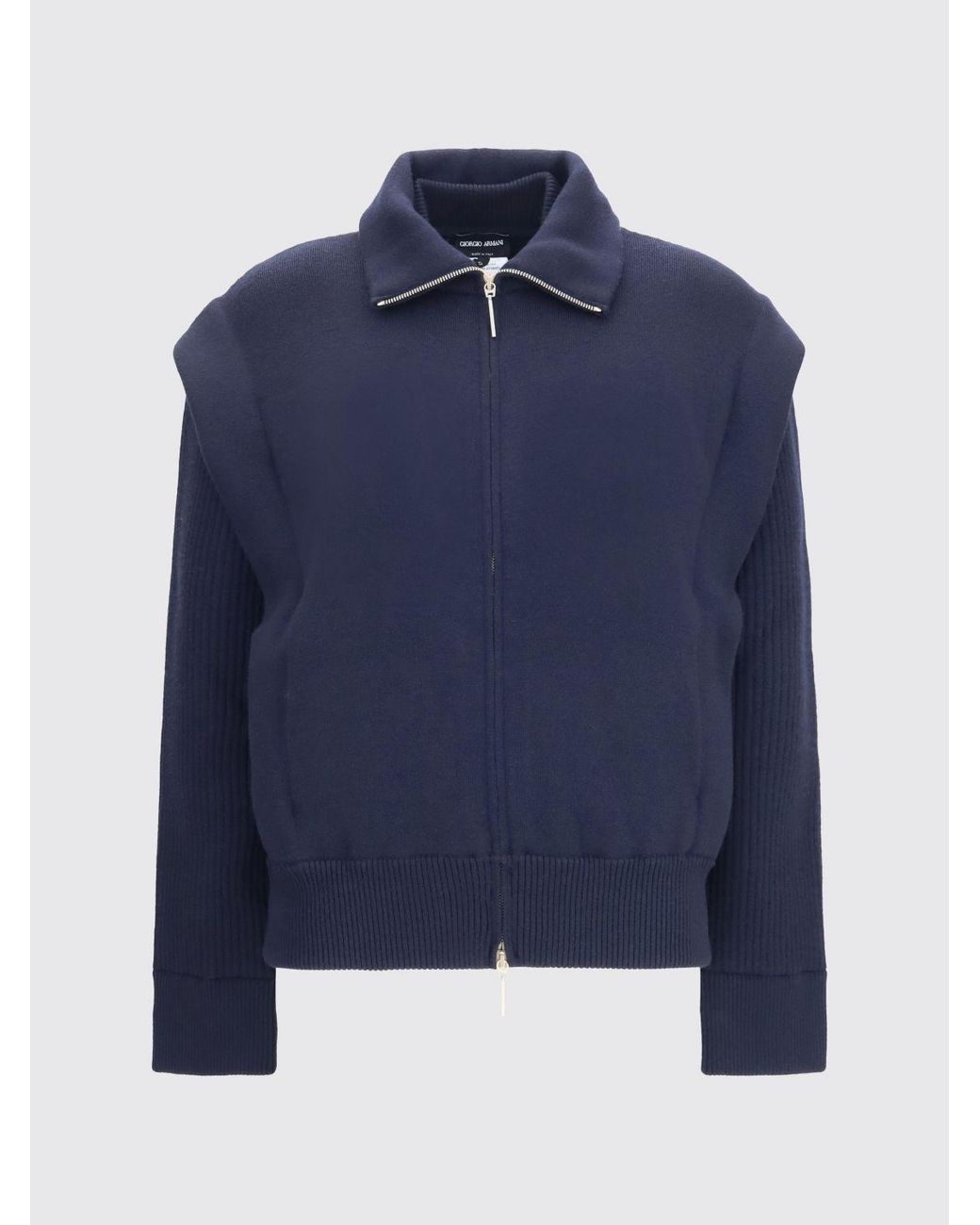 Giorgio Armani Blue Knitted Wool Bomber Jacket With Zip Closure And Ribbed Trims