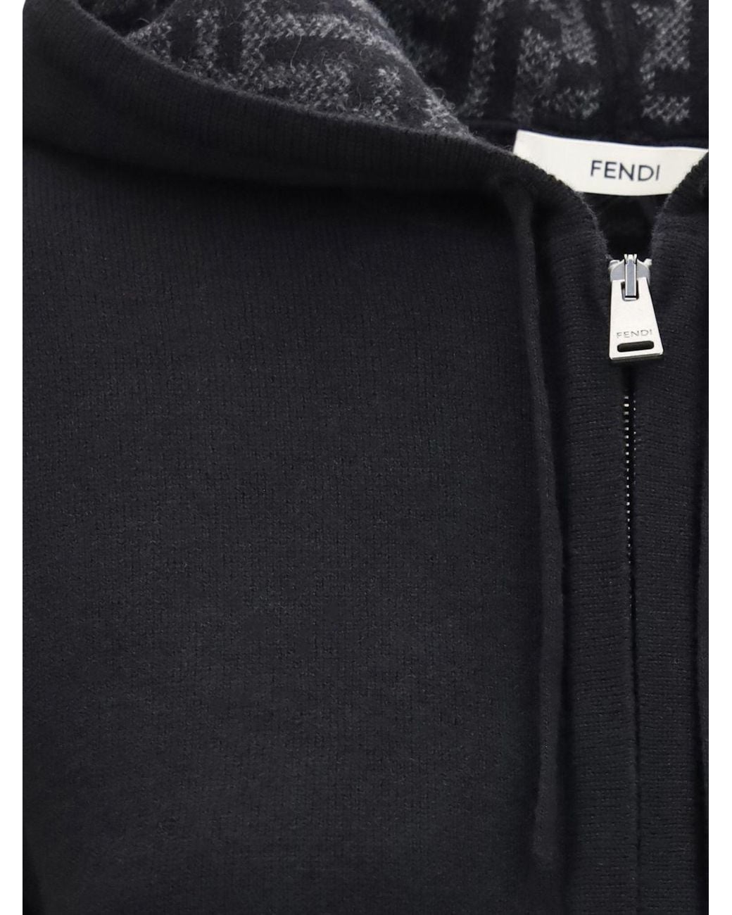 Fendi Blue Slim Fit Kaschmir-Hoodie Mit Reißverschluss Und Ff-Monogramm