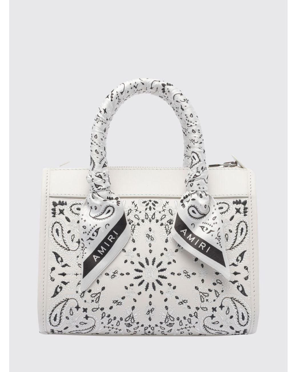 Amiri Gray Bandana Print Leather Handbag With Monogram