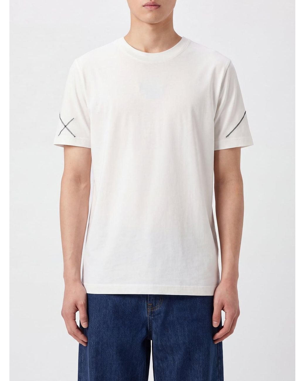 Thom Krom White Longline Cotton Crewneck T-Shirt With Contrast Logo for men