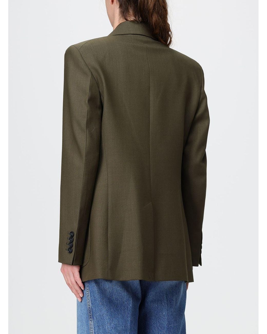 Victoria Beckham Green Single-Breasted Virgin Wool Blazer With Padded Shoulders