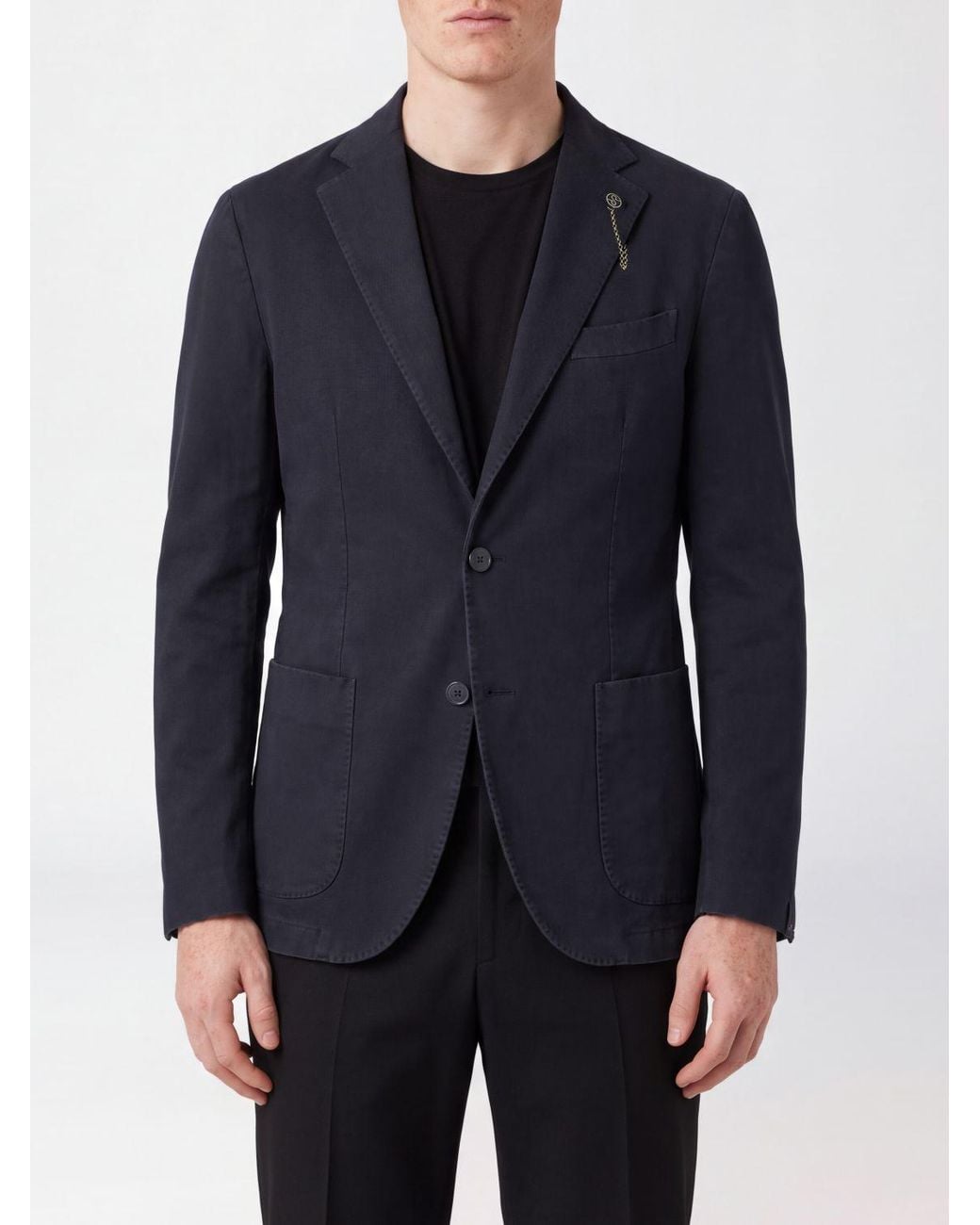 Santaniello Blue Single-Breasted Pure Cotton Blazer With Patch Pockets for men