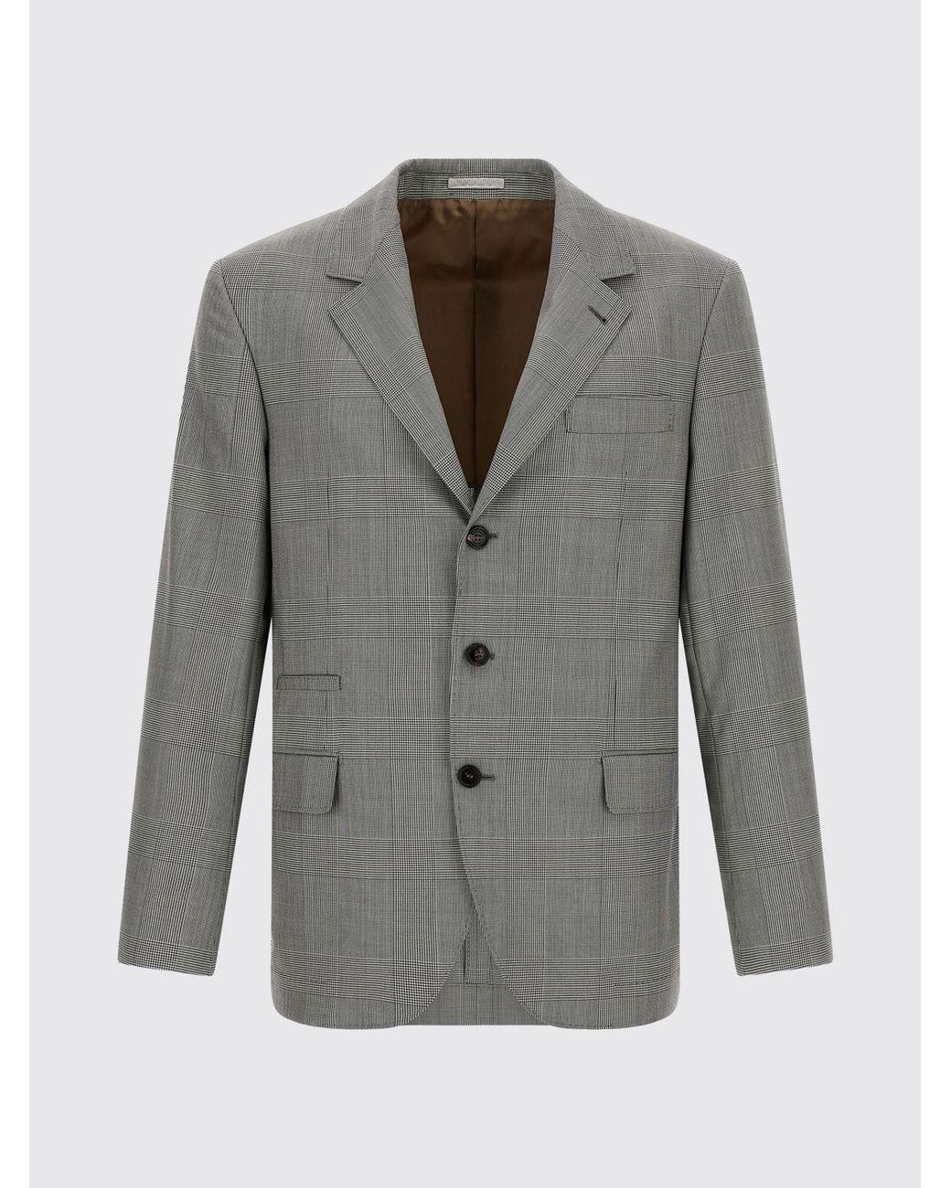 Brunello Cucinelli Gray Prince Of Wales Single-Breasted Virgin Wool Blazer for men