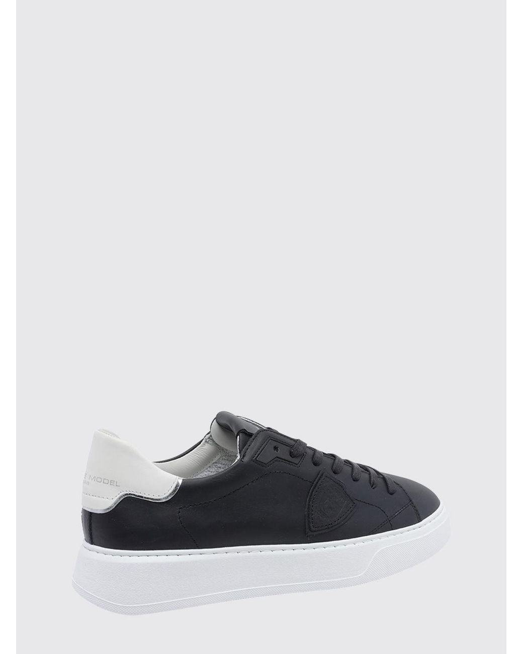 Philippe Model Black Temple Low Smooth Calfskin Low-Top Sneakers With Shield Logo for men