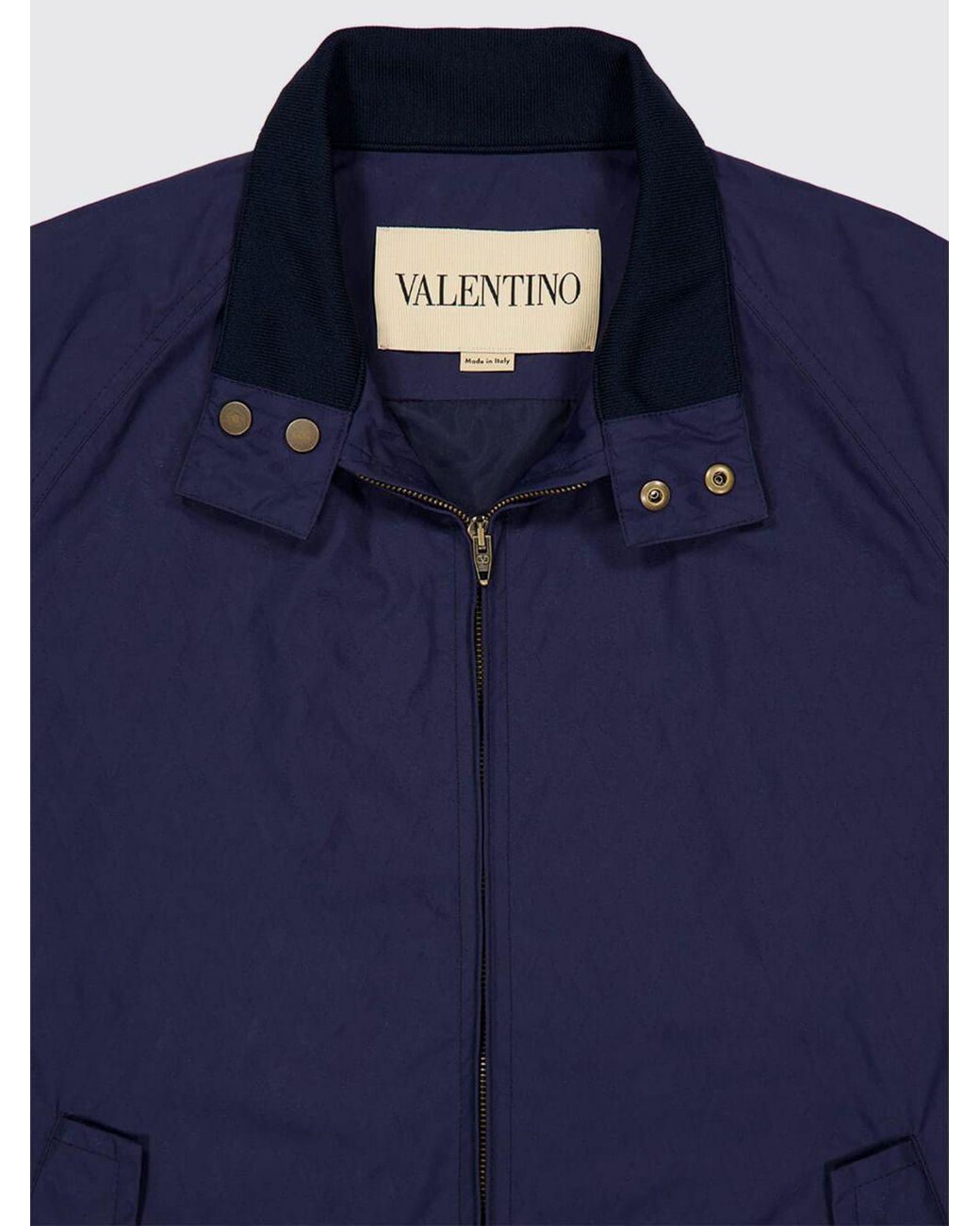 Valentino Blue Padded Cotton Bomber Jacket With High Collar And Vlogo Signature for men