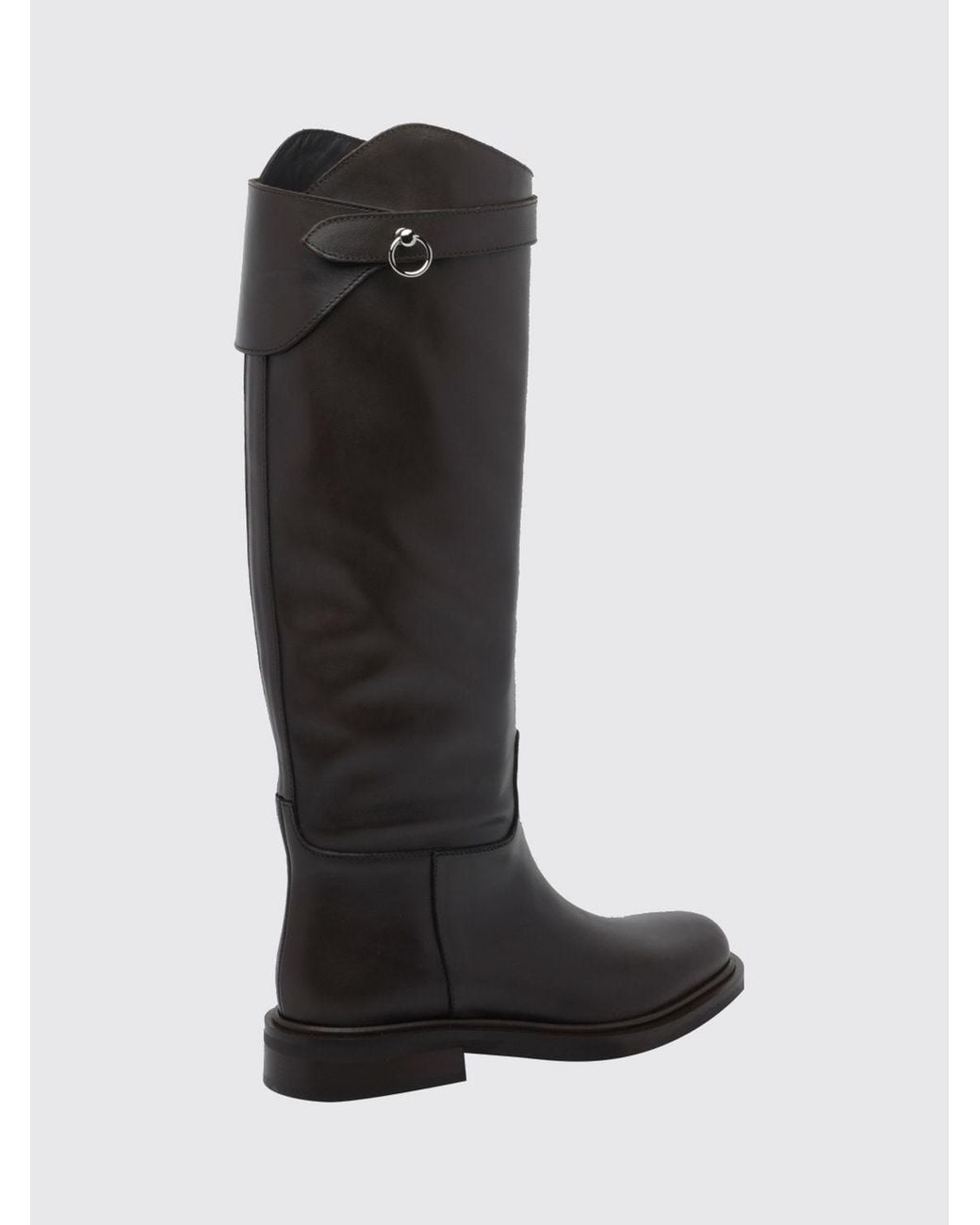 Poeve Black Knee-High Smooth Calfskin Leather Boots With Straps