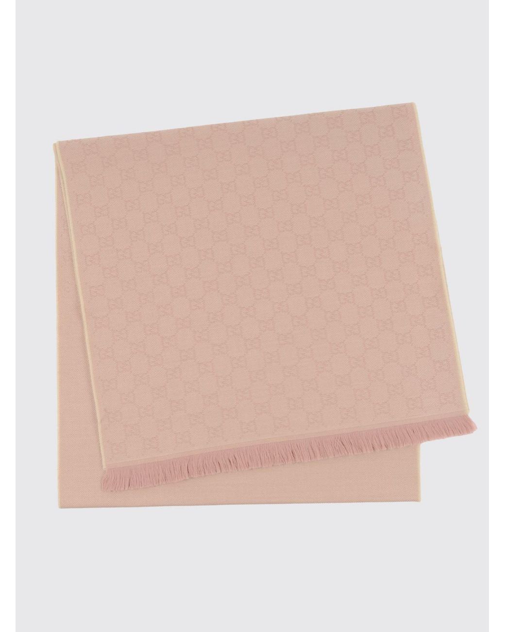 Gucci Natural Wollschal Mit Gg-Monogramm-Jacquardmuster Und Fransen