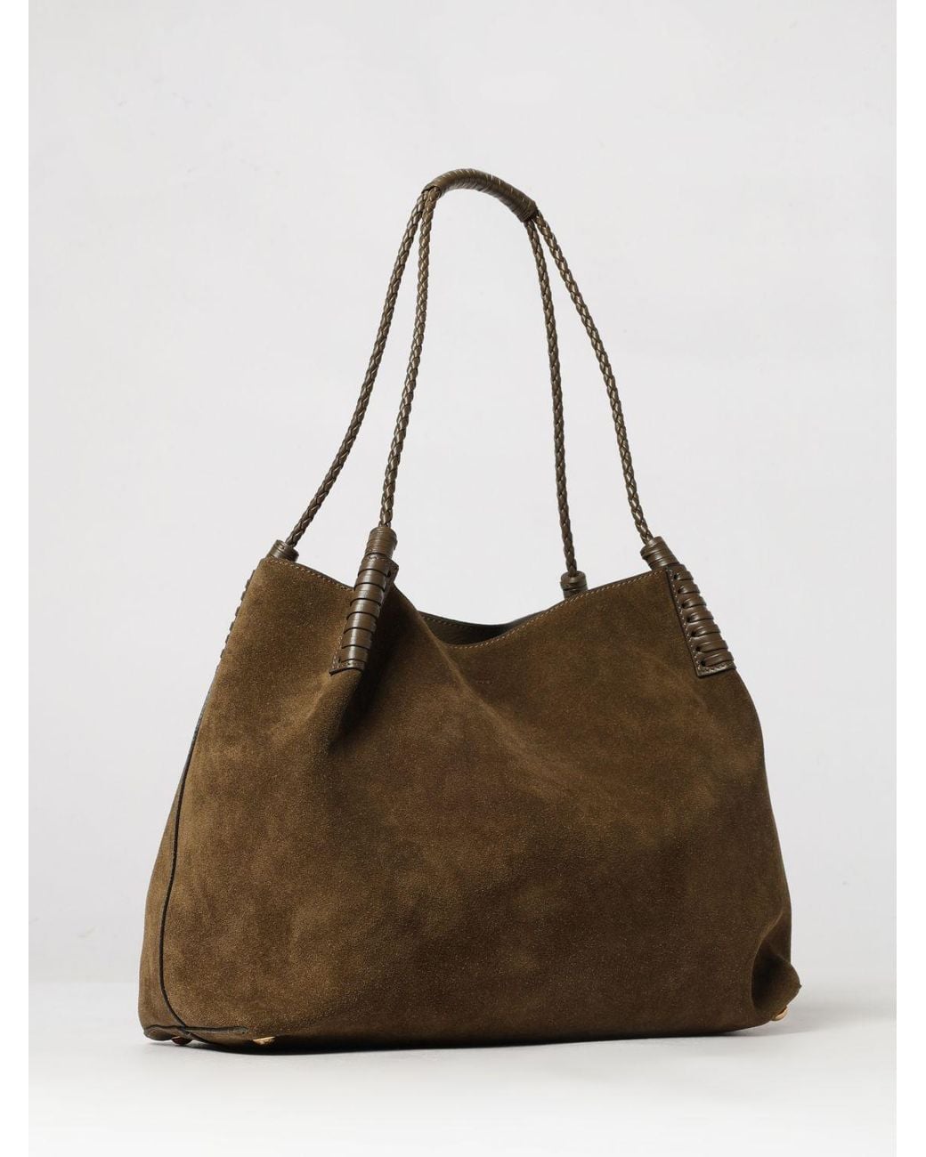Etro Brown Libra Suede Shoulder Bag With Pegaso Logo And Braided Handles