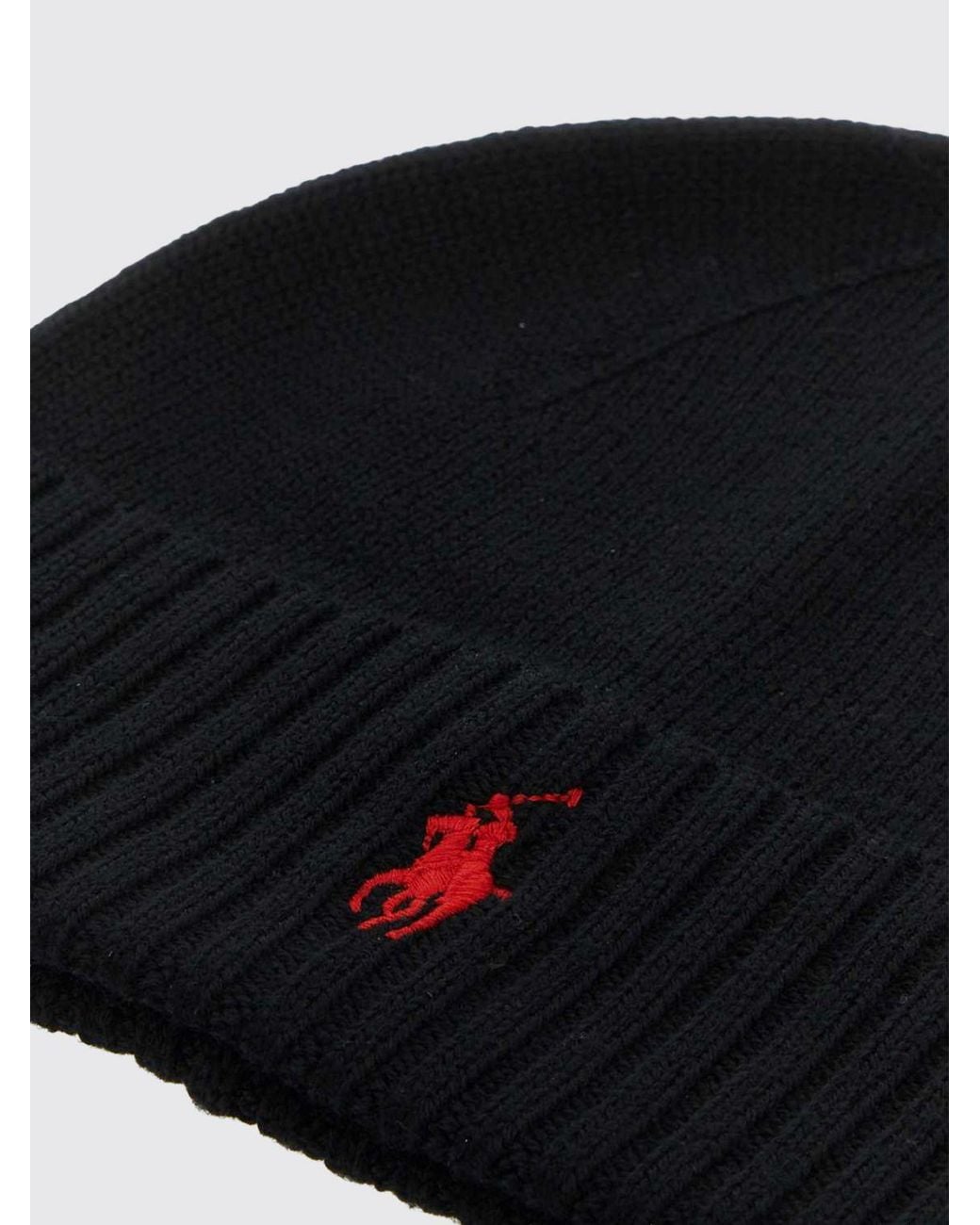 Polo Ralph Lauren Black Embroidered Pony Wool Beanie for men