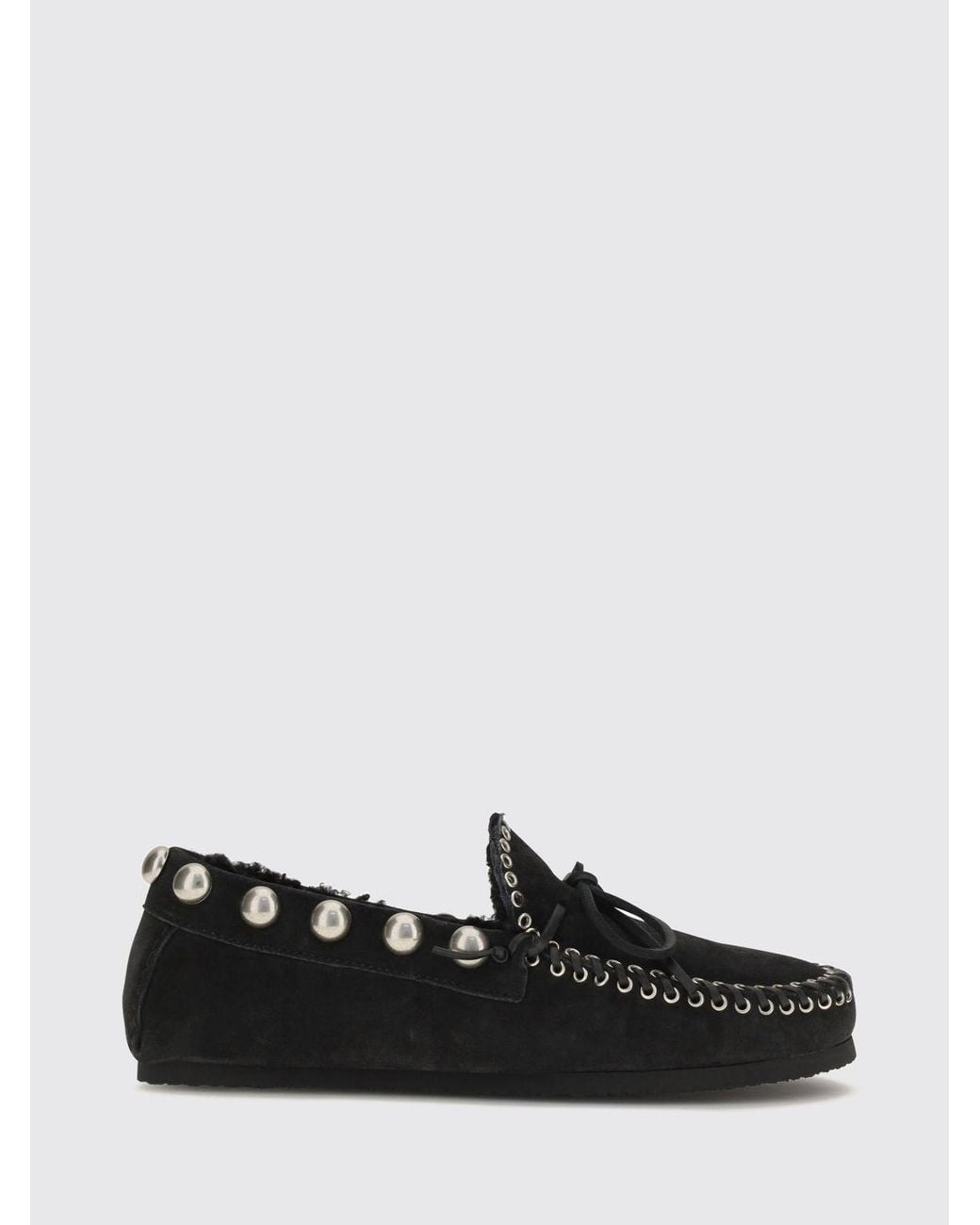 Isabel Marant White Fitza Studded Suede Loafers With Shearling Lining
