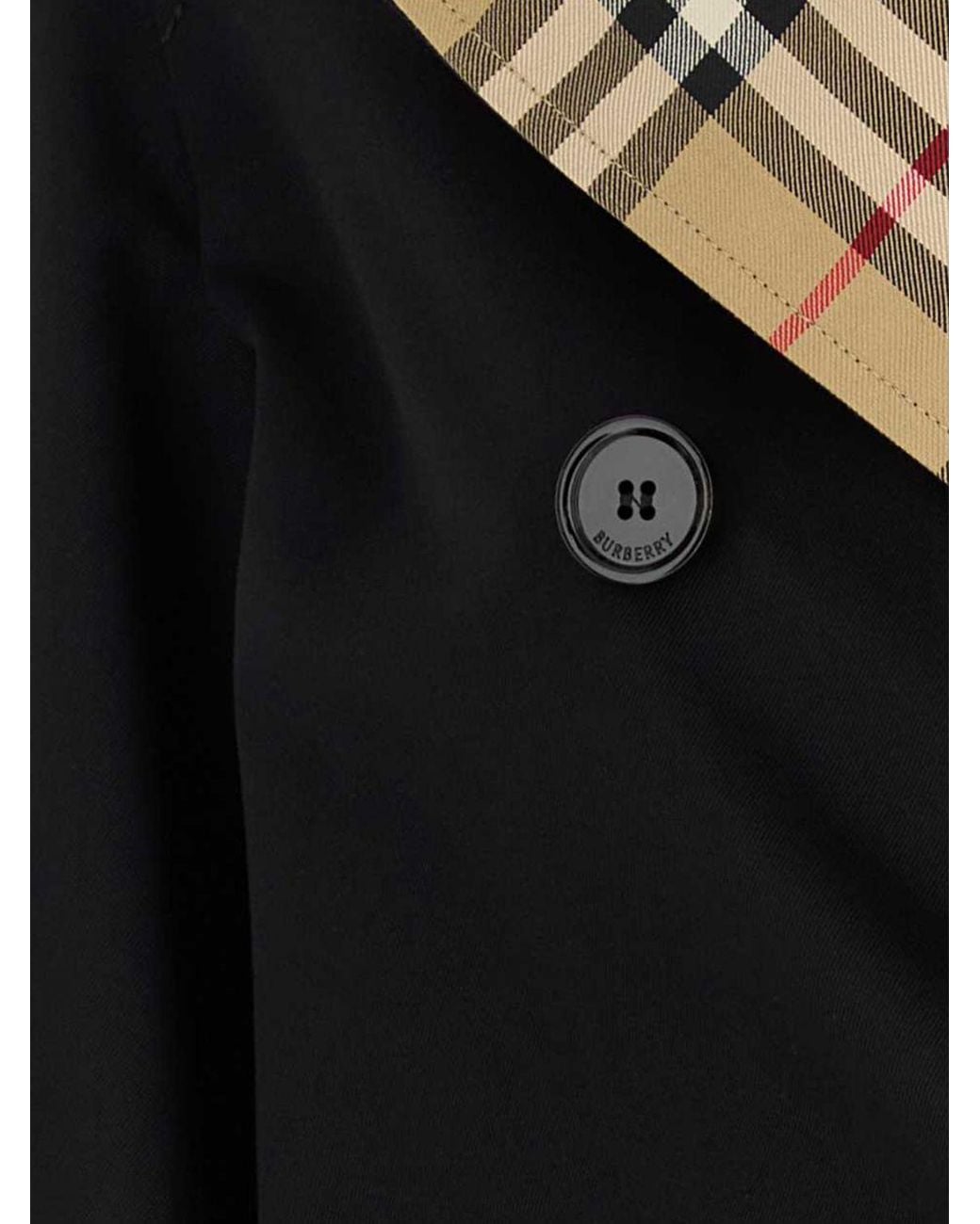 Burberry Black Double-Breasted Cotton Short Trench Coat With Check Lining