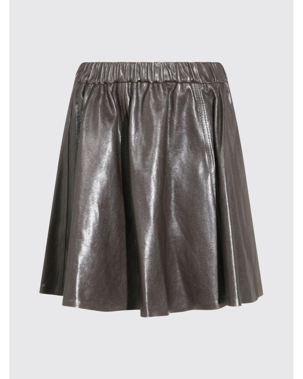 Brunello Cucinelli Brown High-Waisted Lambskin Leather A-Line Mini Skirt