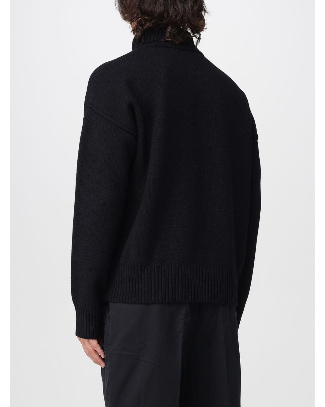 AMI Blue Wool Turtleneck Jumper With Jacquard Logo And Dropped Shoulders for men