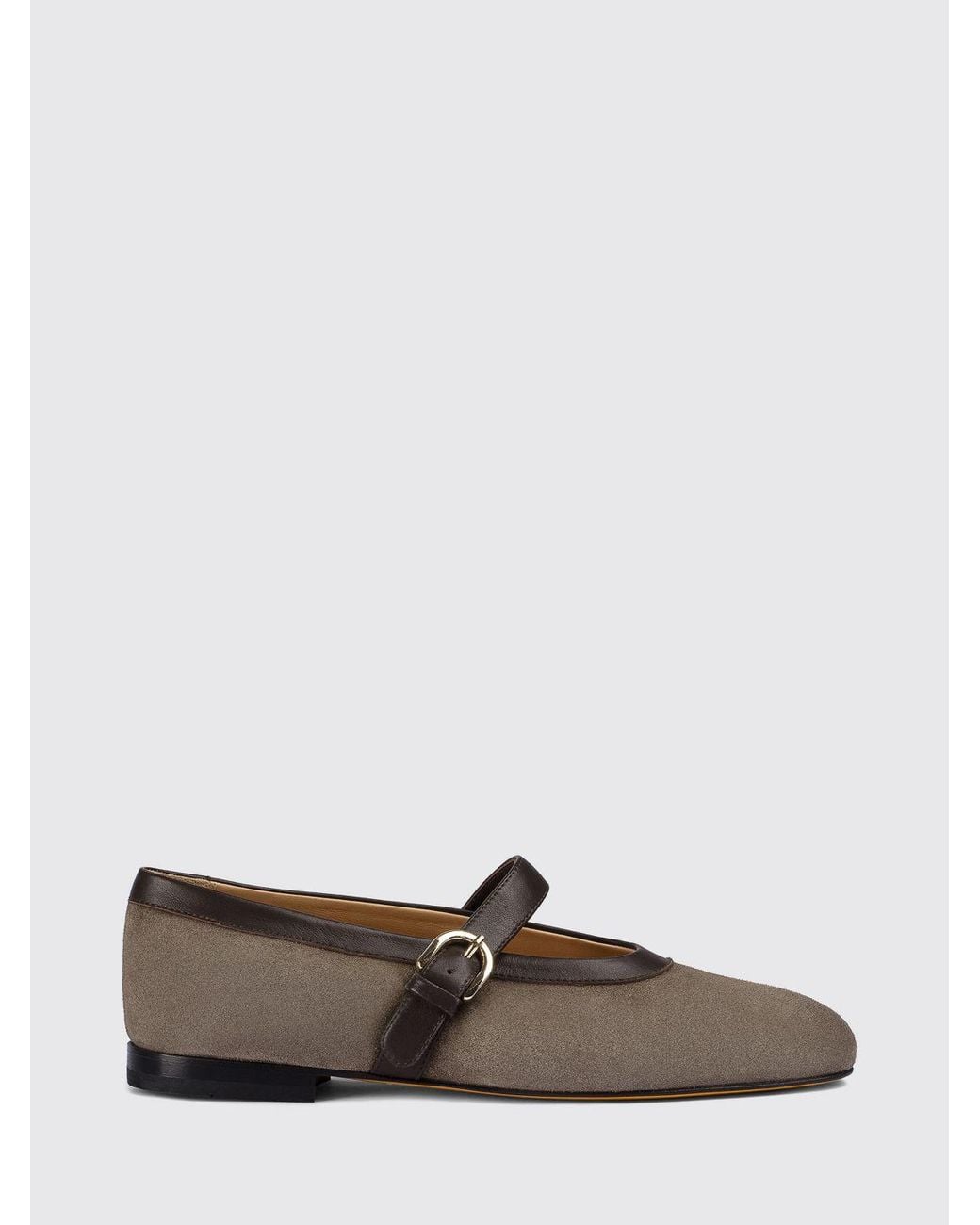 Doucal's White Mary Jane Suede Flats With Strap