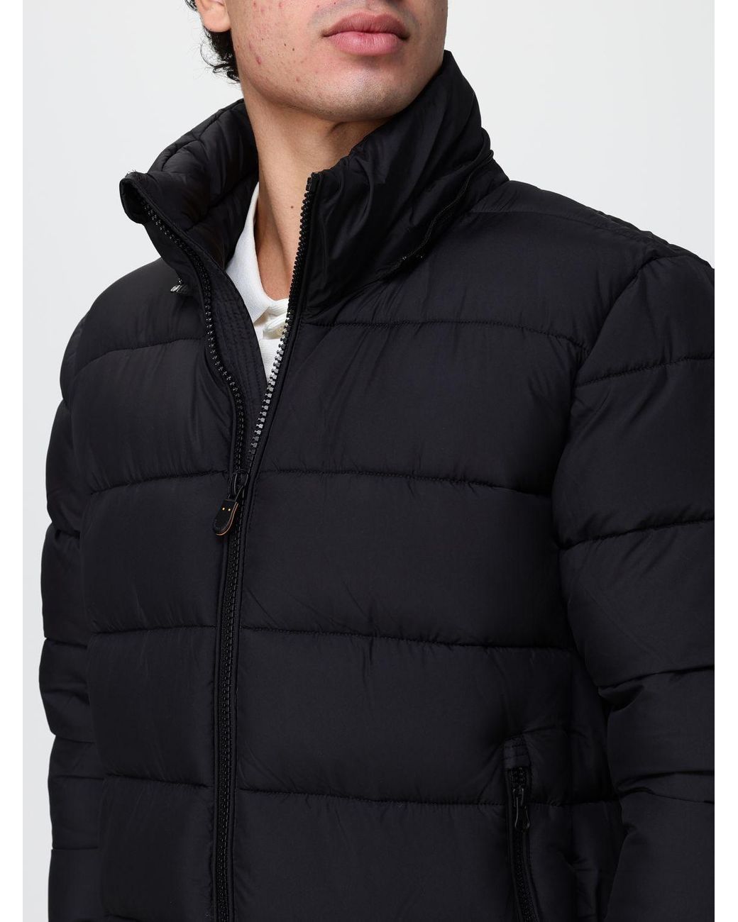 Save The Duck Blue Quilted Nylon Puffer Jacket With Hood And Slit Pockets for men
