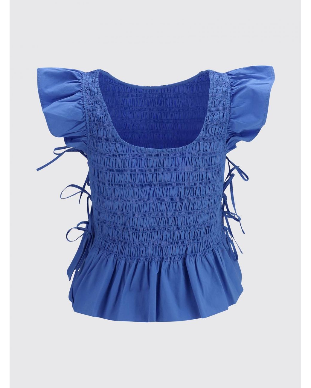 Ganni Blue Sleeveless Ruched Top