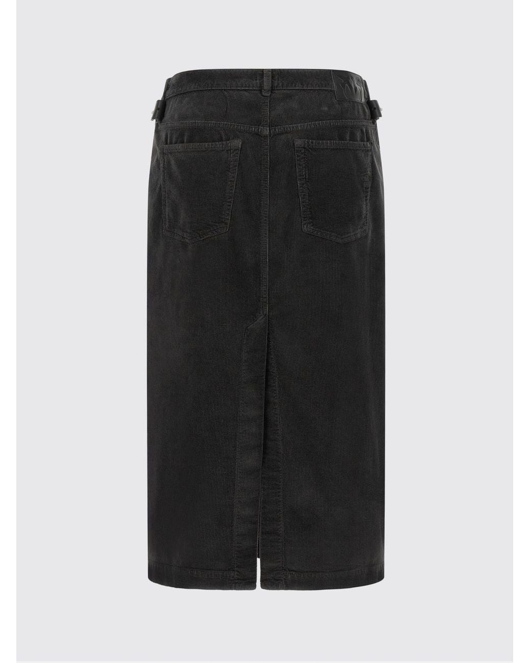 Pinko Black High-Waisted Corduroy Velvet Midi Pencil Skirt With Rear Slit