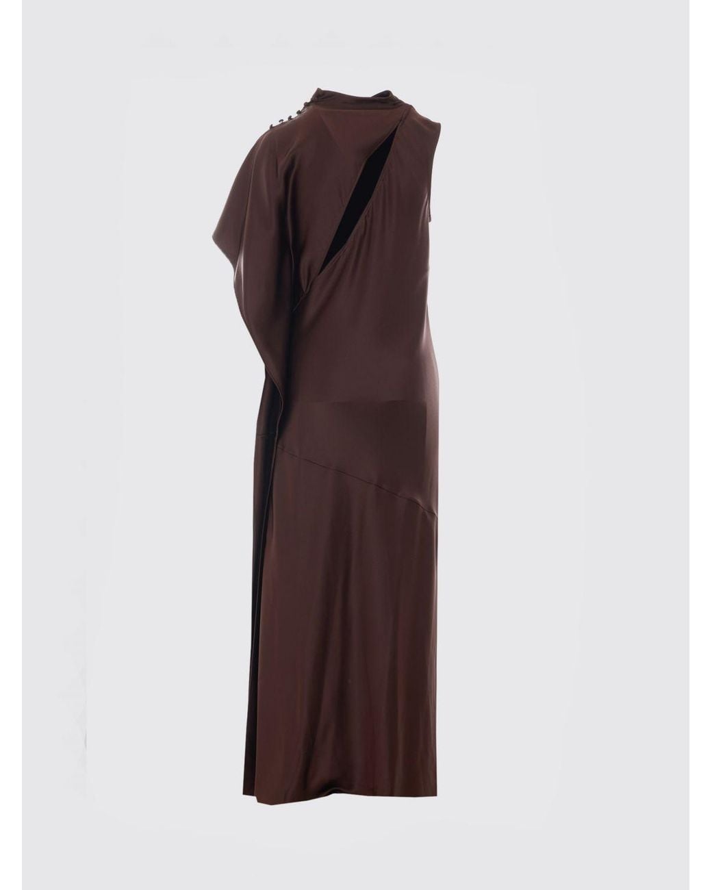 Pinko Brown Asymmetrical One-Shoulder Satin Midi Ceremony Dress