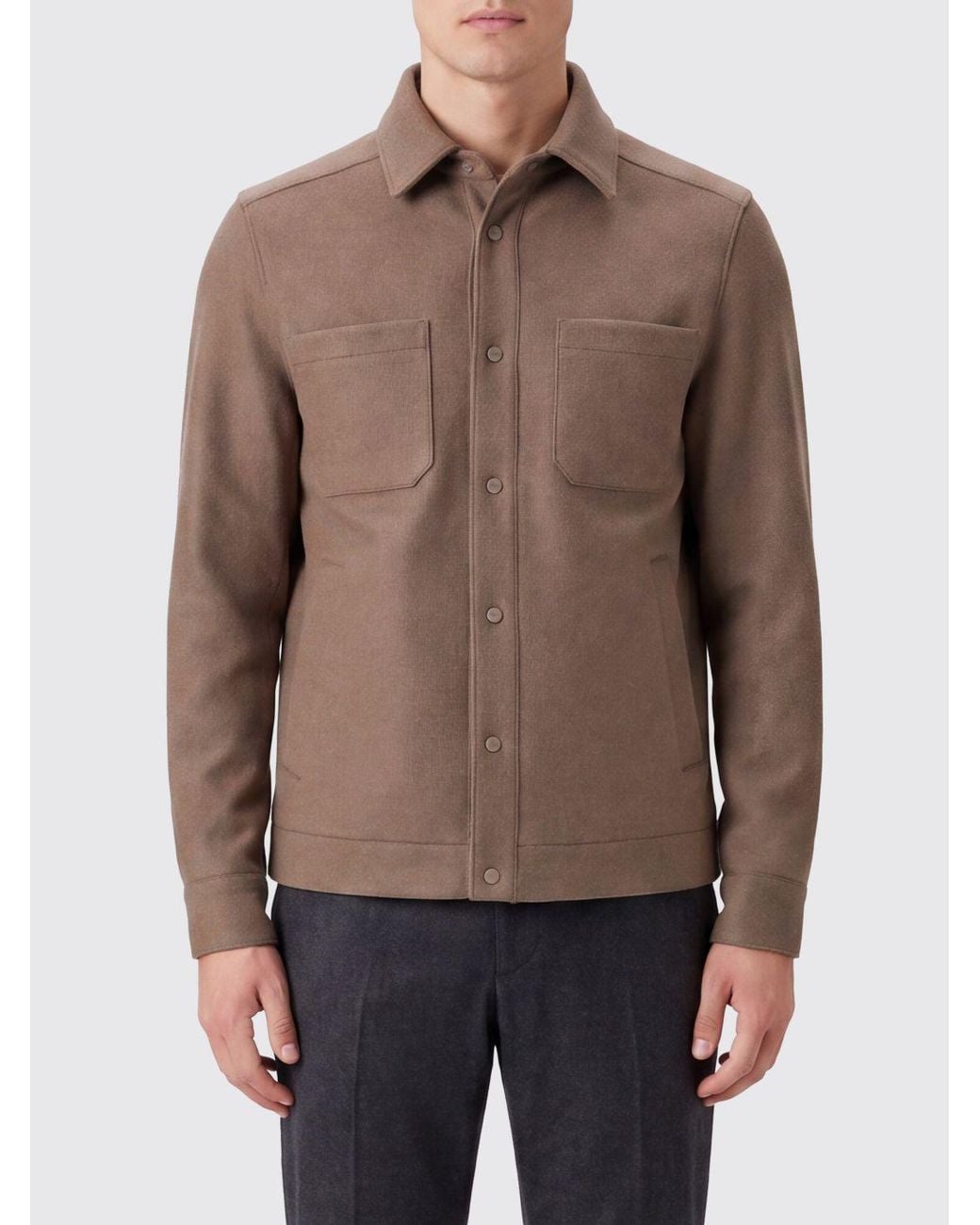 Herno Brown Viscose Blend Shirt Jacket With Classic Collar And Pockets for men