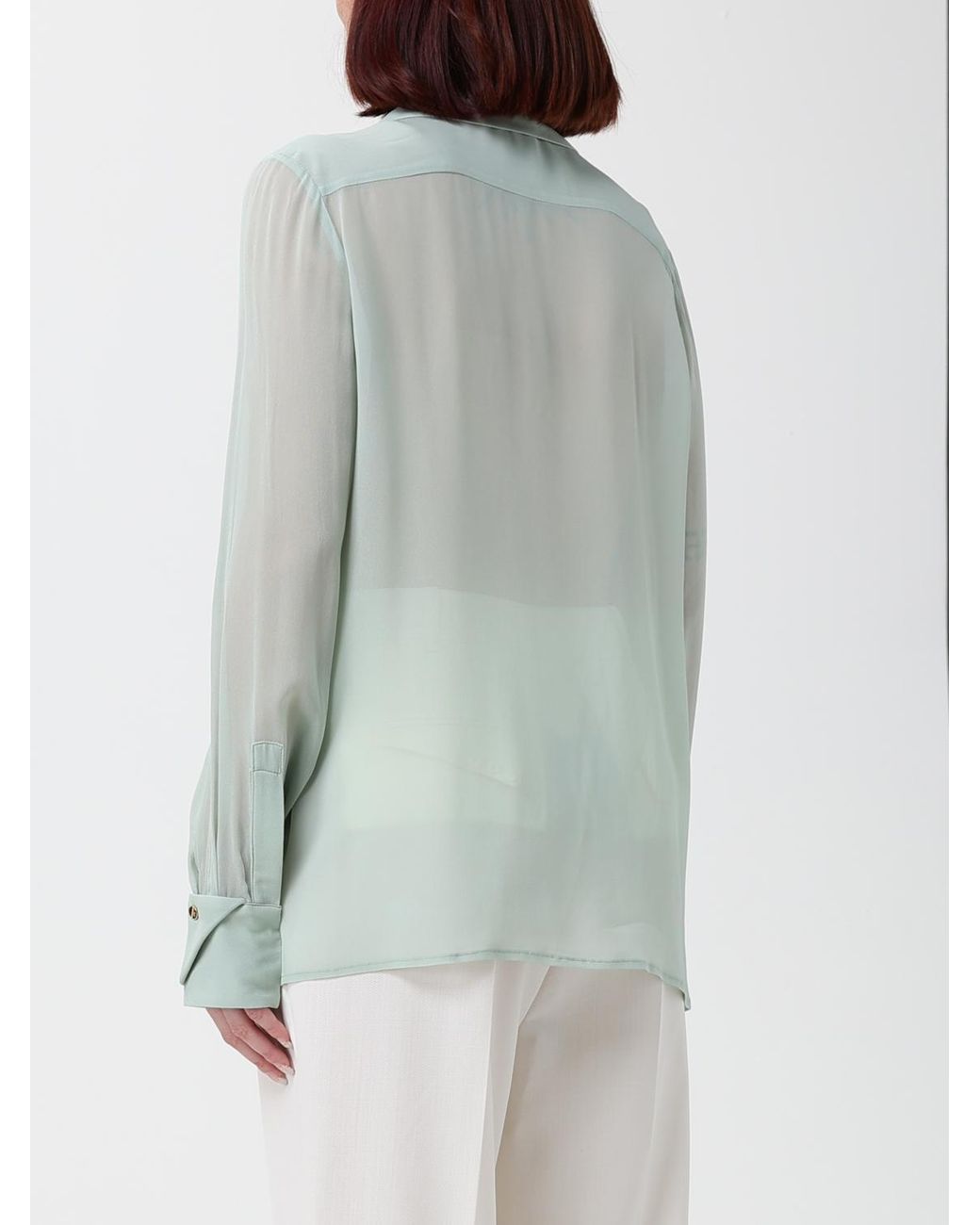 Elisabetta Franchi Gray Sheer Georgette Shirt With Jewel Collar