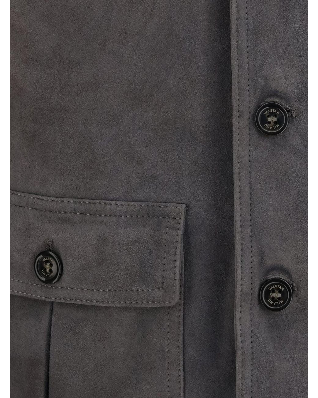 Valstar Gray Suede Bomber Jacket With Funnel Neck And Patch Pockets for men