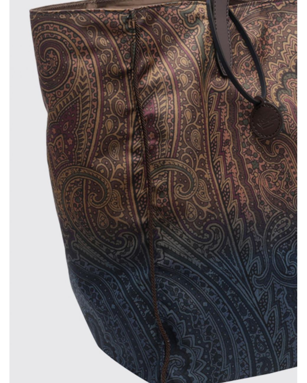Etro Brown Arnica Paisley Nylon Tote Bag With Double Leather Handles