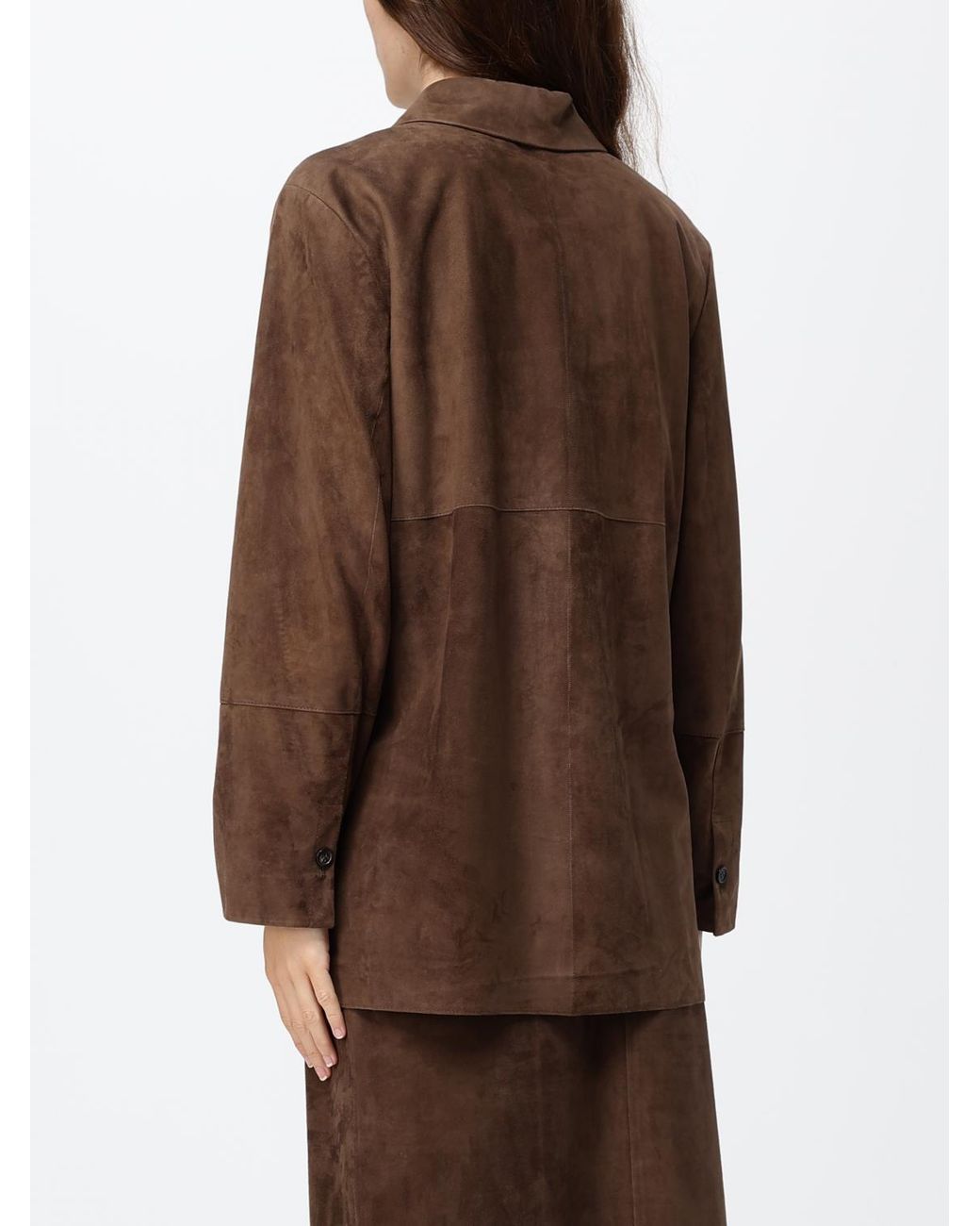 Max Mara Brown Suede Leather Shirt Jacket With Classic Collar