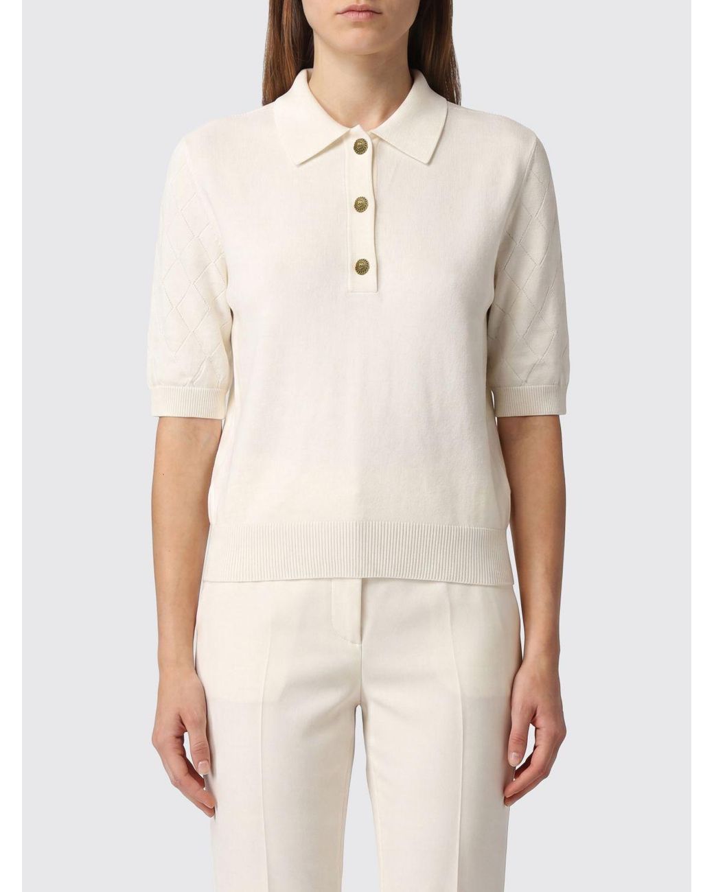 Balmain Natural Short-Sleeved Knitted Polo Shirt