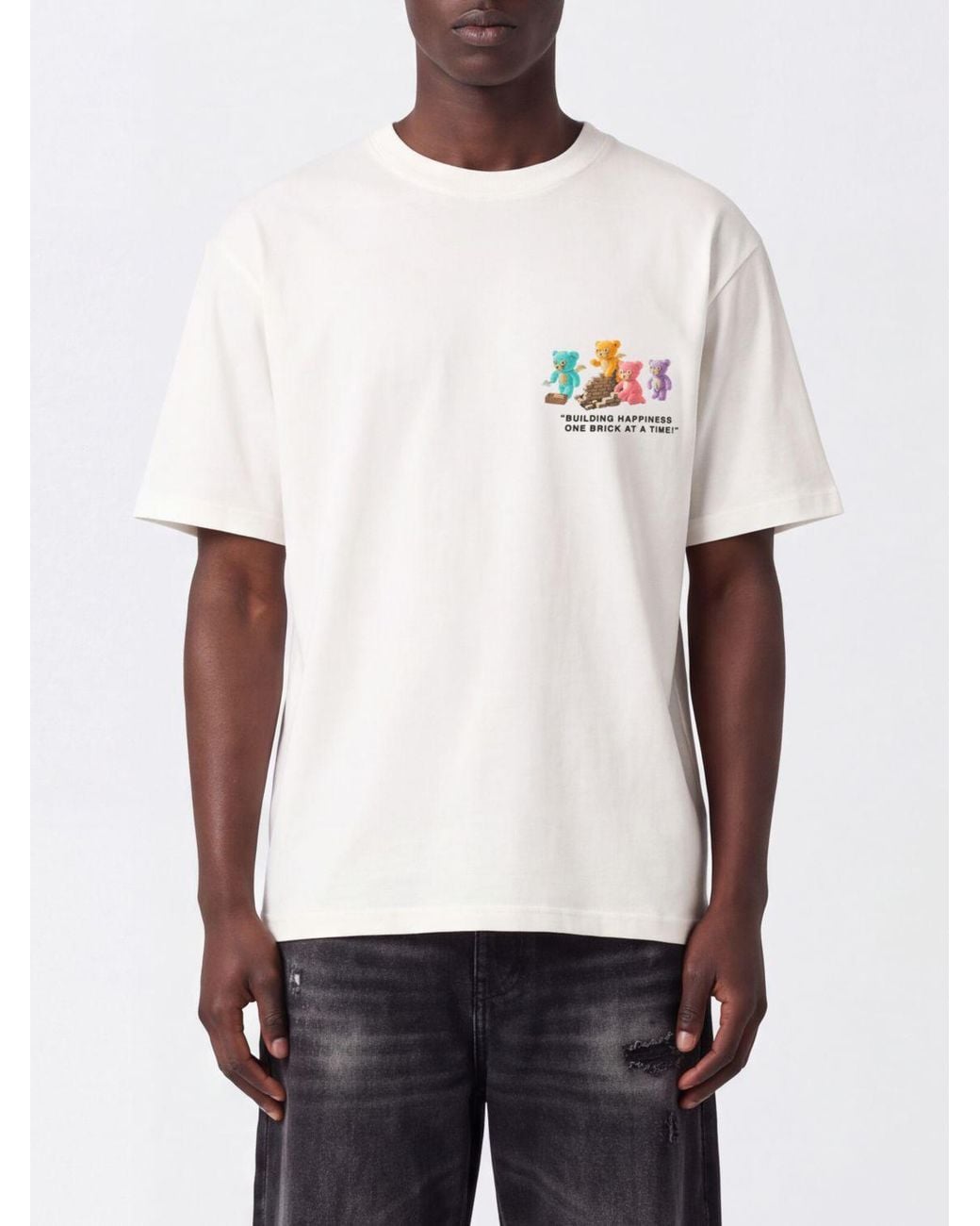 Barrow White Graphic Print Cotton T-Shirt With Contrast Logo for men