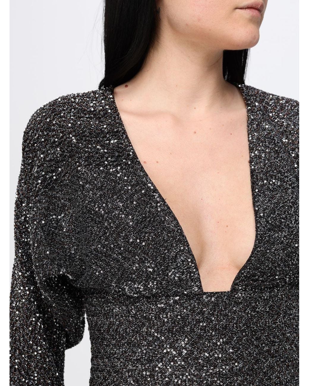 Missoni Black Long-Sleeved Lurex Evening Gown With Sequins And Deep V-Neck