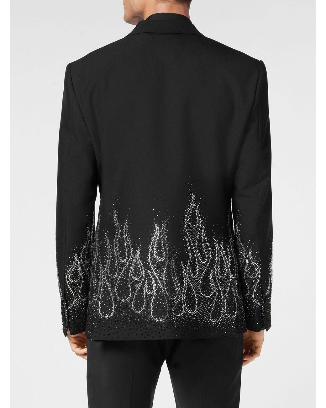 Philipp Plein Black Blazer With Crystal Flames for men