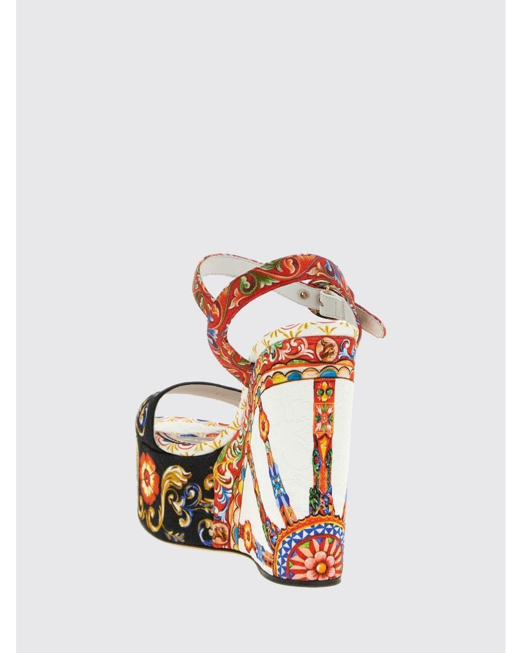 Dolce & Gabbana Multicolor Dolce &Amp Gabbana Carretto Siciliano Print High Wedge Sandals With Platform