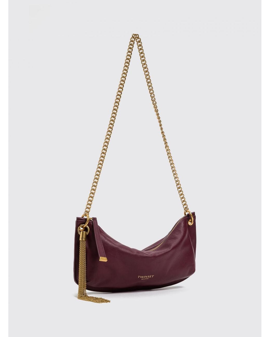 Twinset Purple Smooth Leather Shoulder Bag With Metallic Mesh Handle